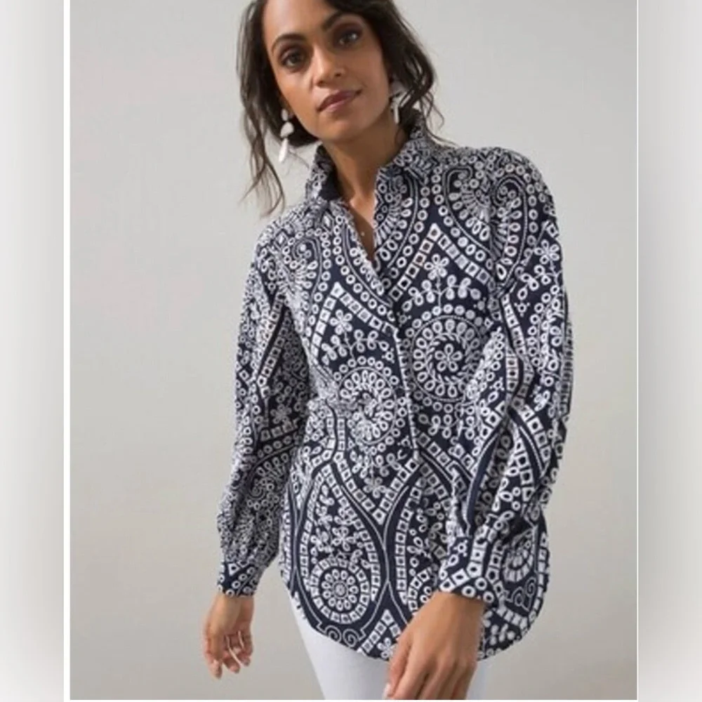 Chico's Eyelet Billow Button Down Long Sleeve Shirt
Size 8 - Picture 2 of 10